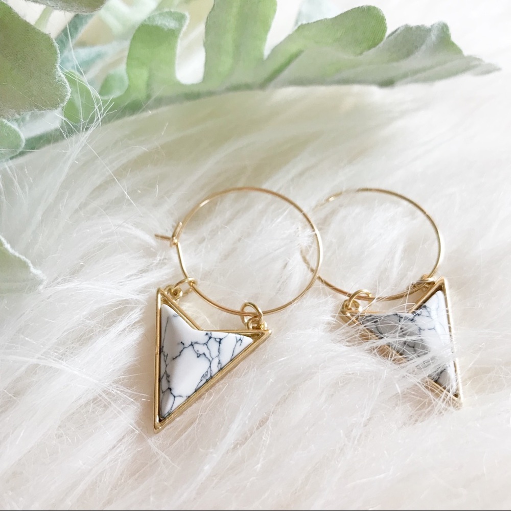 Dainty Geometric White Gray Marble Earrings